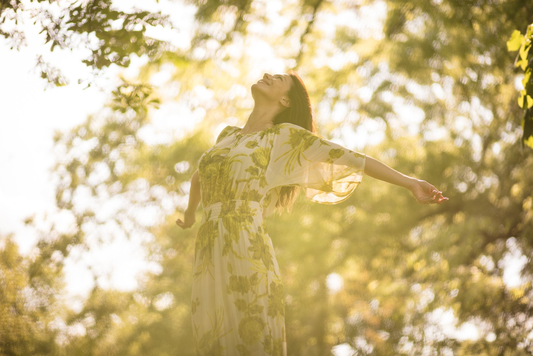 Beautiful middle age women in nature.